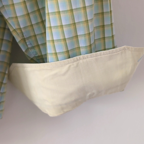 Johnston & Murphy Plaid Cotton Button Down Dress Shirt Green Yellow Medium - Picture 4 of 7